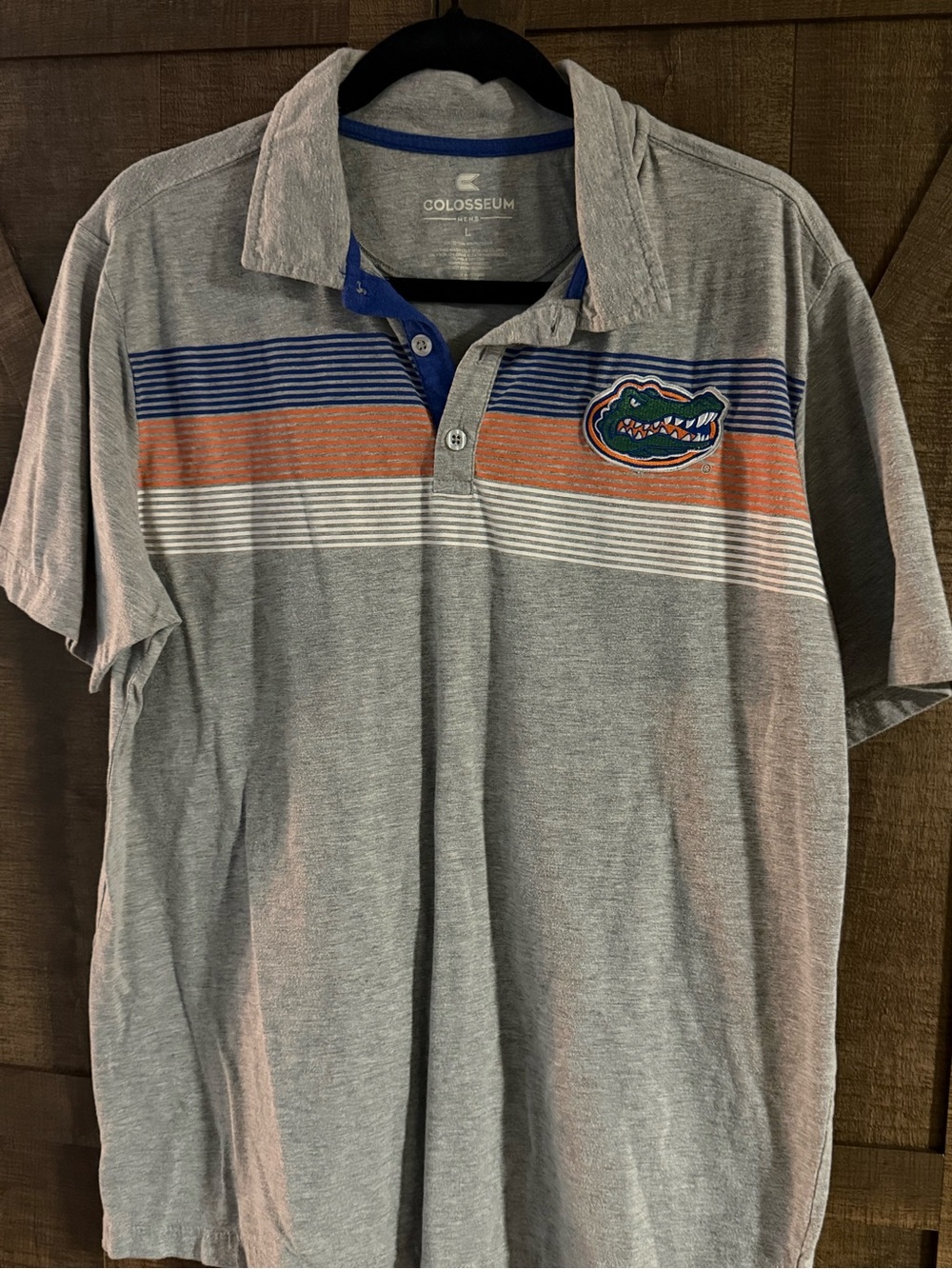 Colosseum Men’s Gray Gator Polo with Blue and Orange Stripes - University of Fl